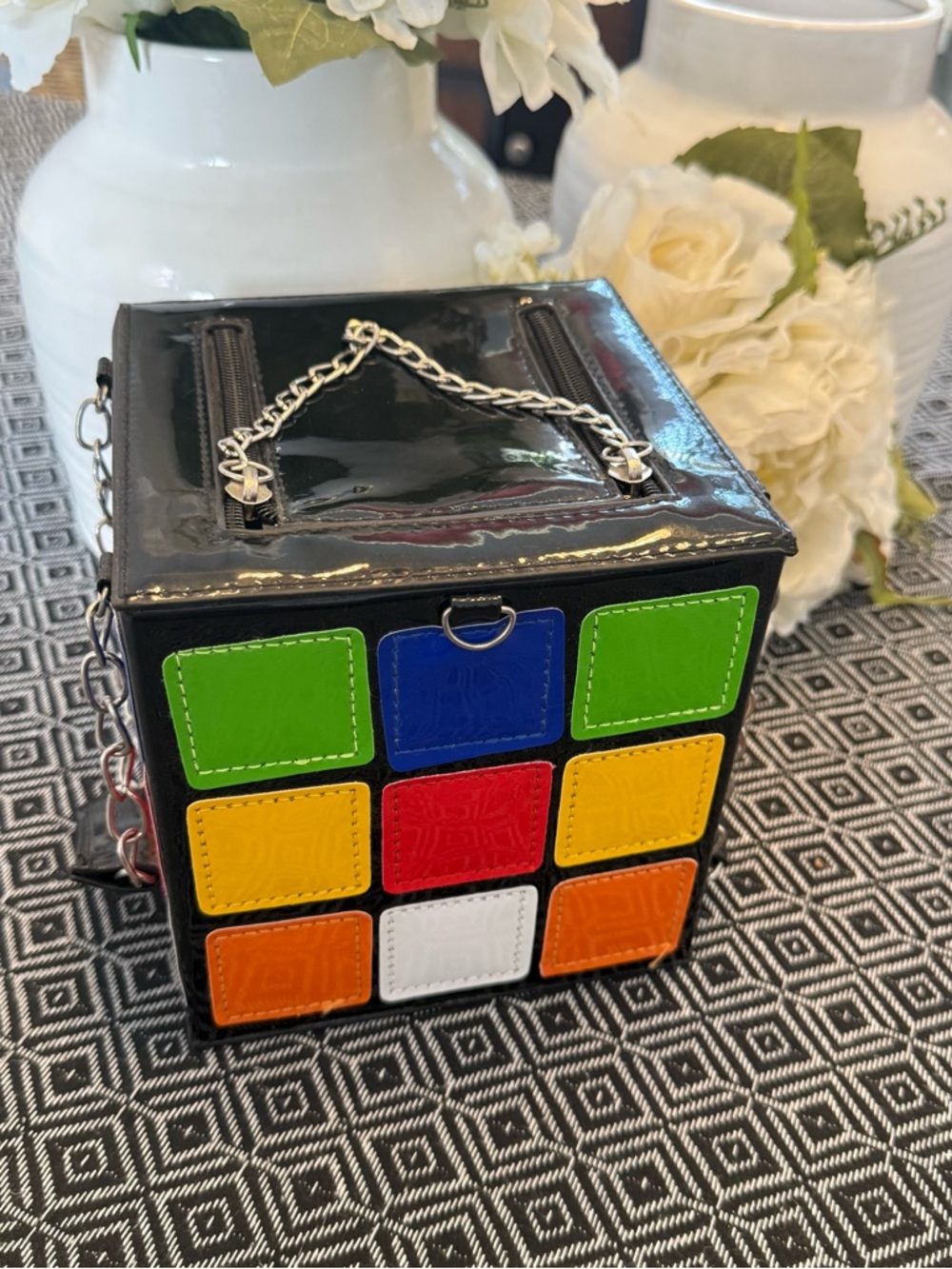 Colorblock Cube Patent Leather Crossbody Bag - Multicolor Vintage/Retro 80s Gear